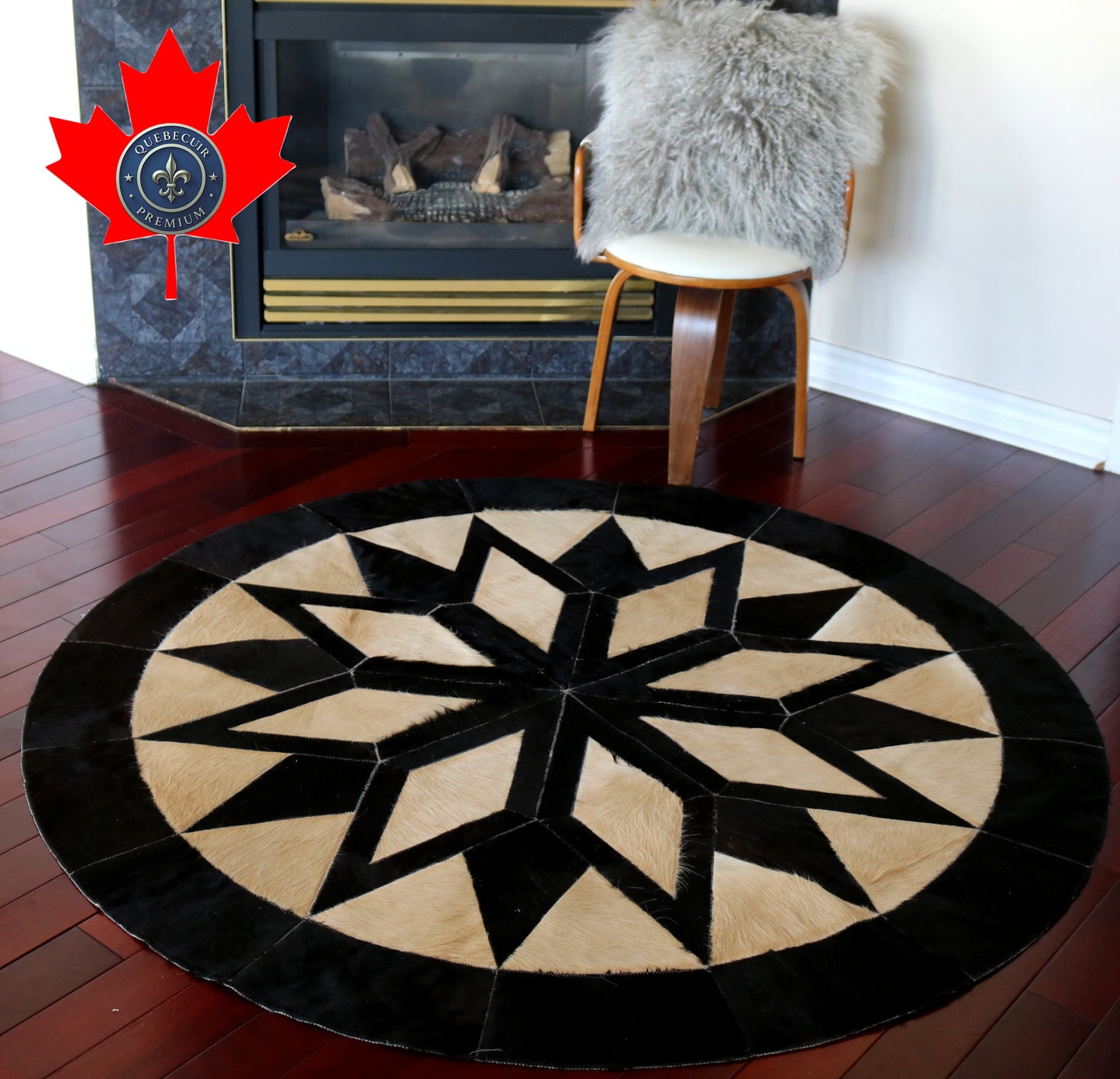 99026 Cowhide rug patchwork Collection Quebecuir Premium BIG SIZE XXXL MANDALA ROUND