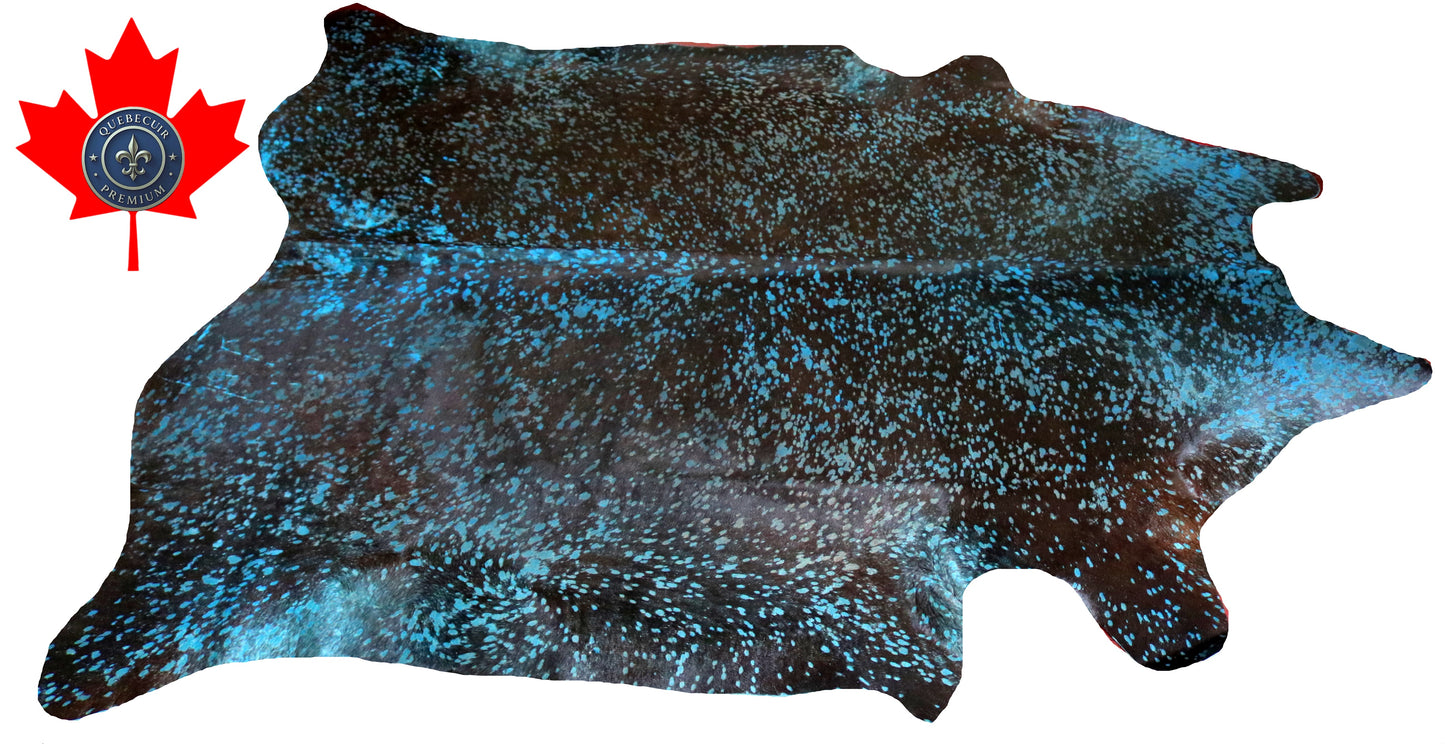 300138- Cowhide Rug Tapis Peau de Vache BLUE ACID WASH - Collection Quebecuir Premium