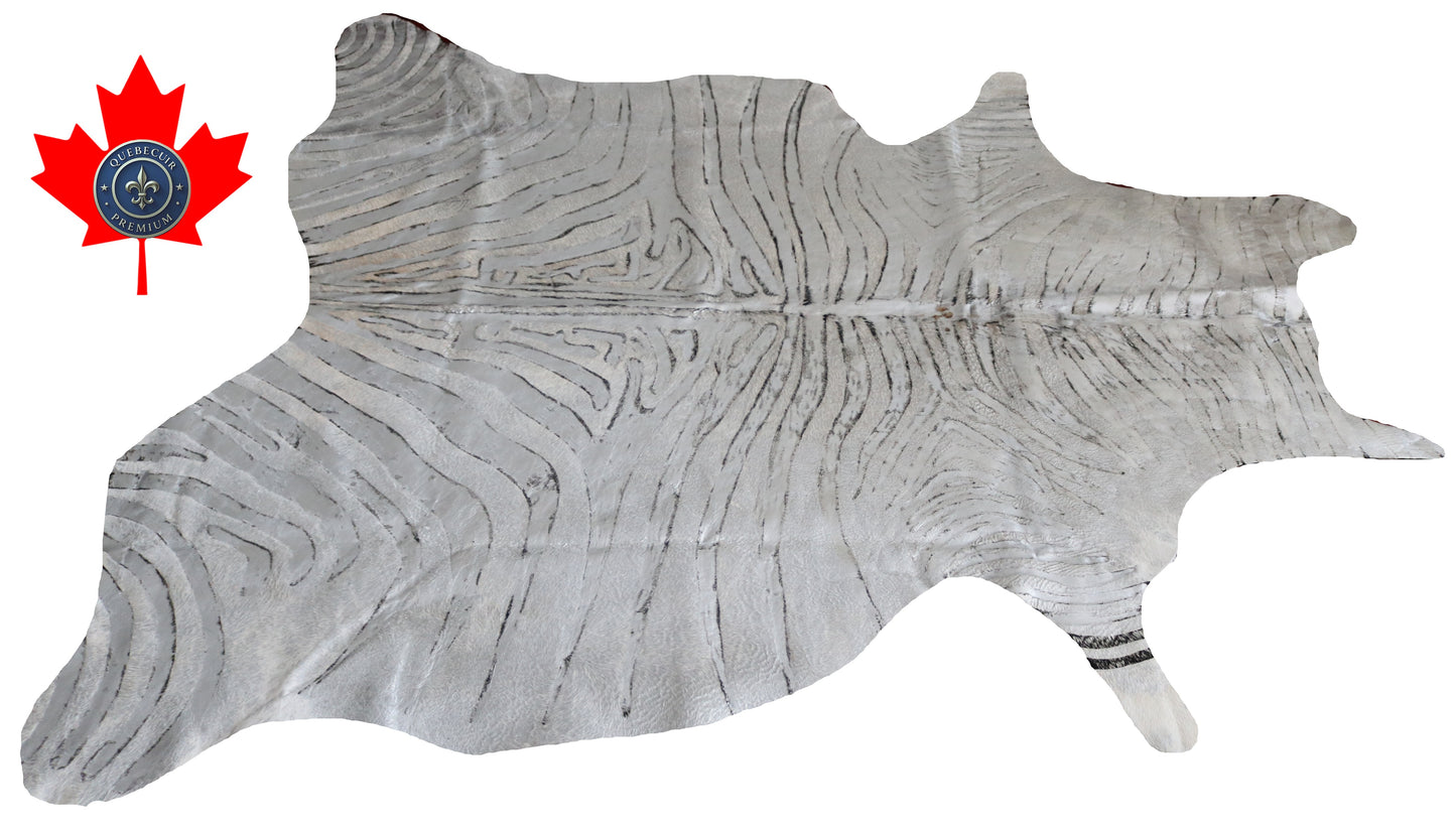 300139 - Cowhide Rug Tapis Peau de Vache ZEBRA SILVER METALLIC - Collection Quebecuir Premium