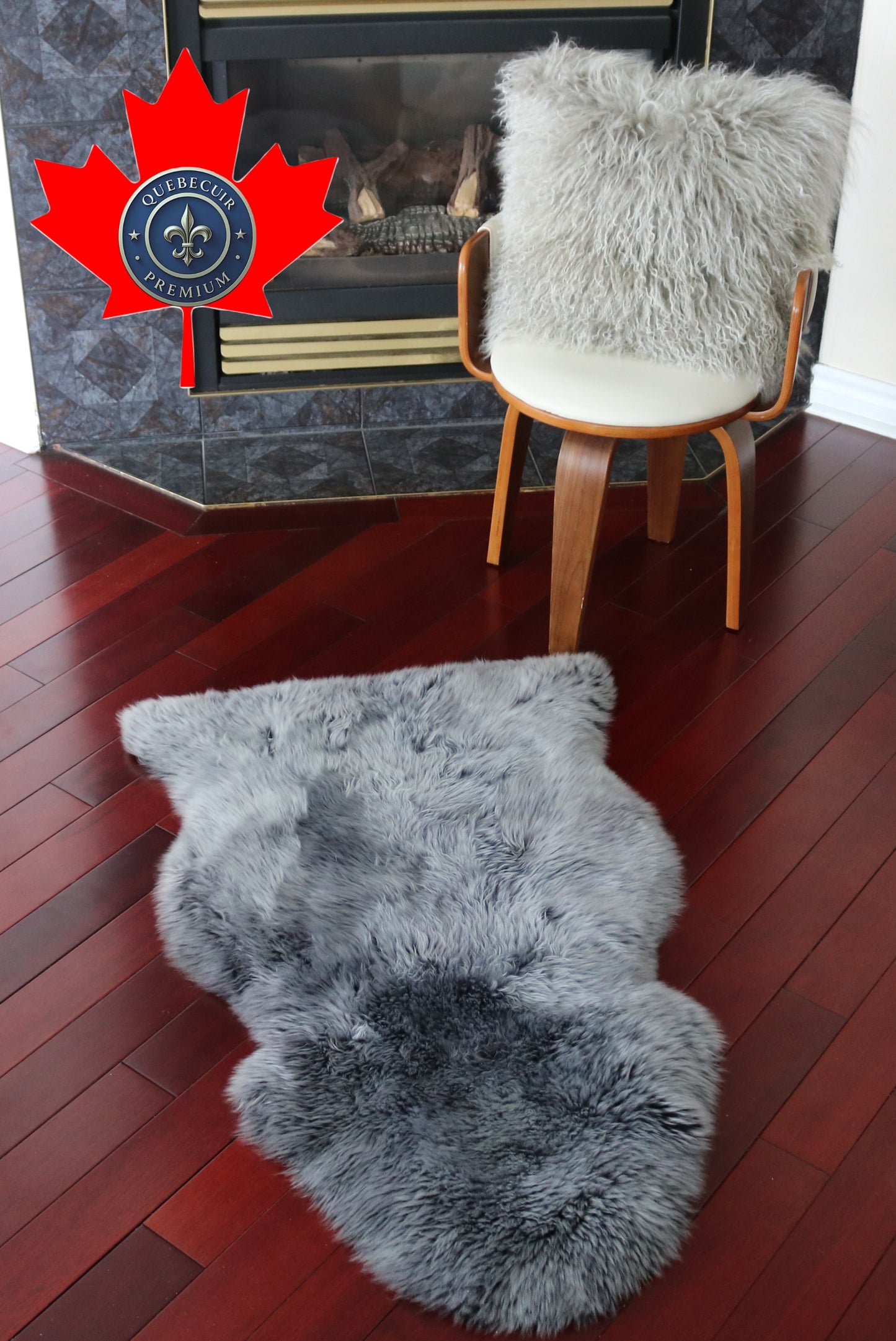 200459 Tapis GRAND peau de Mouton Sheepskin BIG SIZE Collection Quebecuir Premium GREY LIGHT & DARK X 1