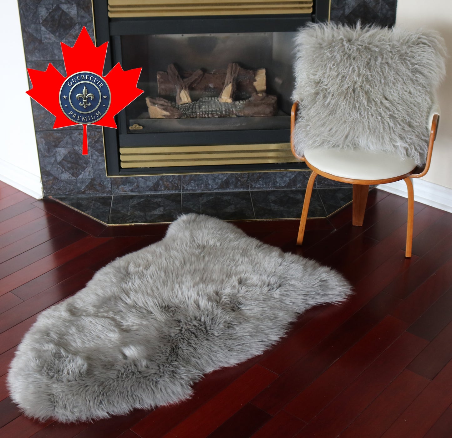 99141 Tapis GRAND peau de Mouton Sheepskin BIG SIZE Collection Quebecuir Premium GREY LIGHT X 1