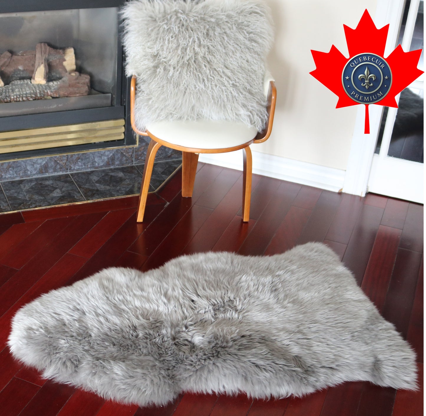 99142 Tapis GRAND peau de Mouton Sheepskin BIG SIZE Collection Quebecuir Premium GREY LIGHT X 1