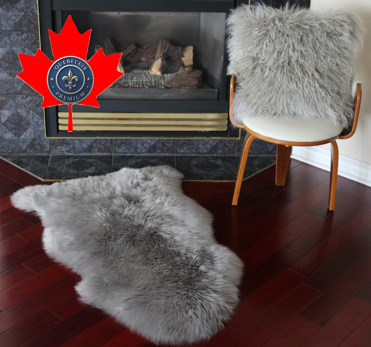 200477 Tapis GRAND peau de Mouton Sheepskin BIG SIZE Collection Quebecuir Premium GREY X 1