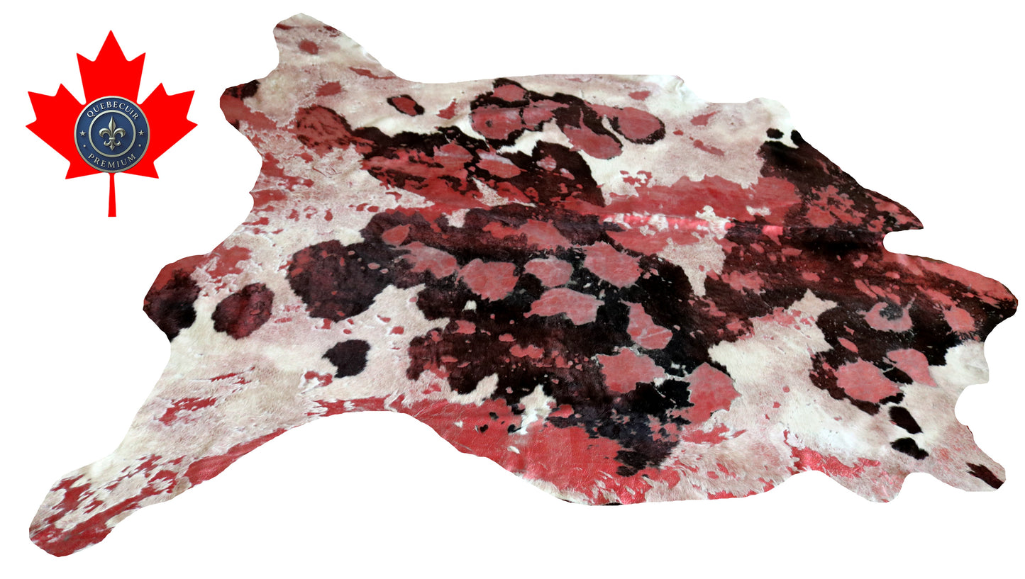 99192 - Cowhide Rug Tapis Peau de Vache RED PINK METALLIC SUPER BIG SIZE XXL - Collection Quebecuir Premium