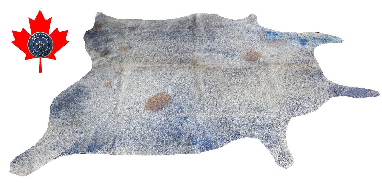 300622 - Cowhide Rug Tapis Peau de Vache BLUE METALLIC - Collection Quebecuir Premium
