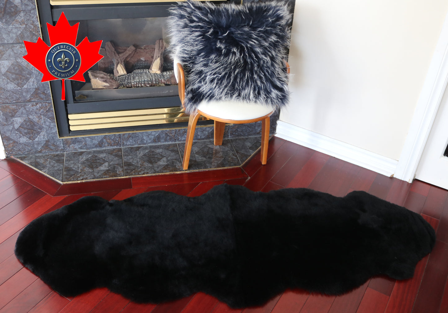 98495 Tapis GRAND peau de Mouton Sheepskin BIG SIZE Collection Quebecuir Premium BLACK X 2