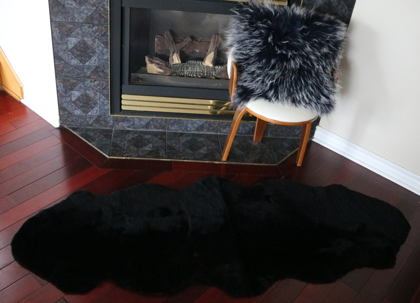 99508 Tapis GRAND peau de Mouton Sheepskin BIG SIZE Collection Quebecuir Premium BLACK X 2