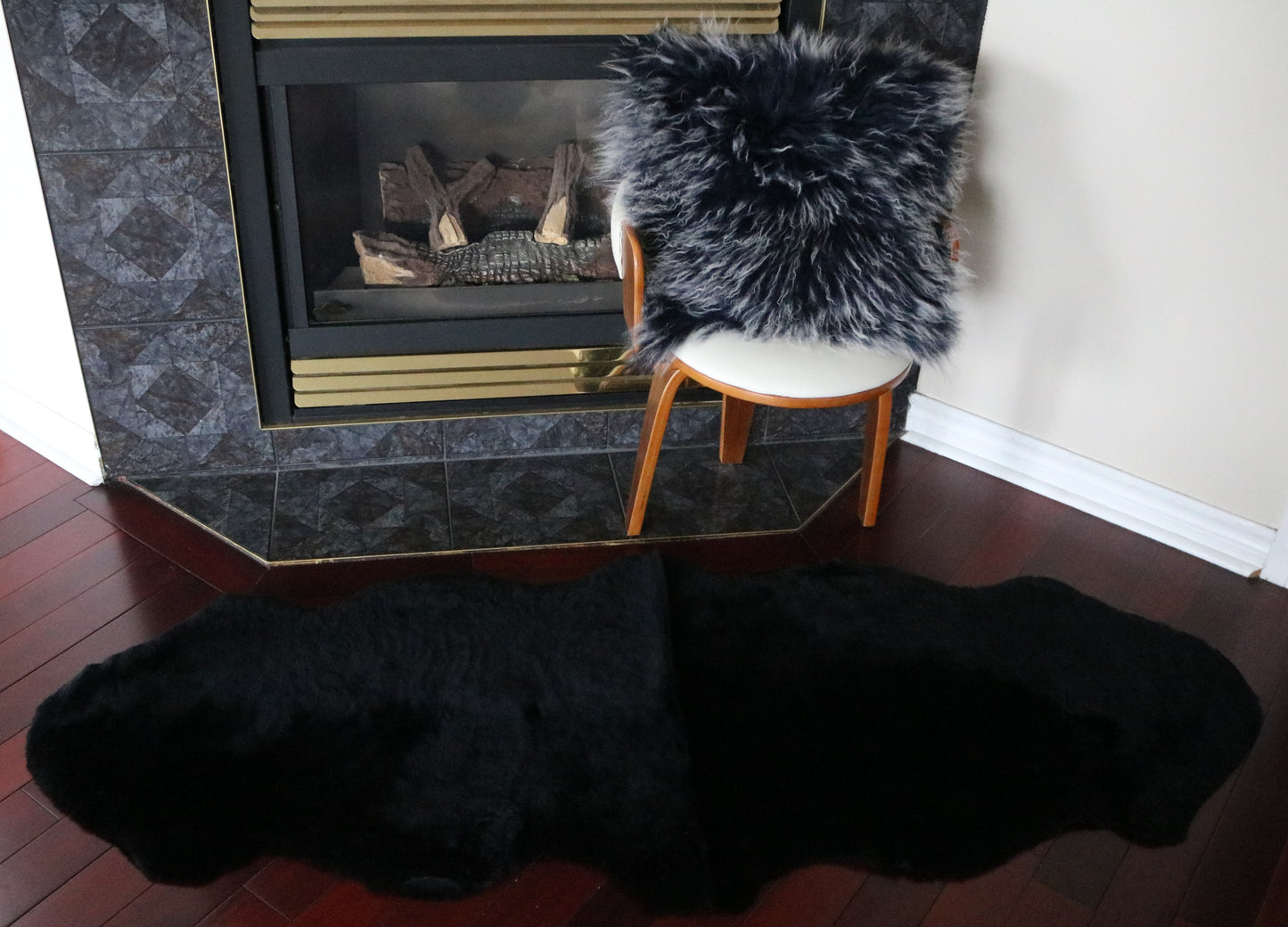 99509 Tapis GRAND peau de Mouton Sheepskin BIG SIZE Collection Quebecuir Premium BLACK X 2