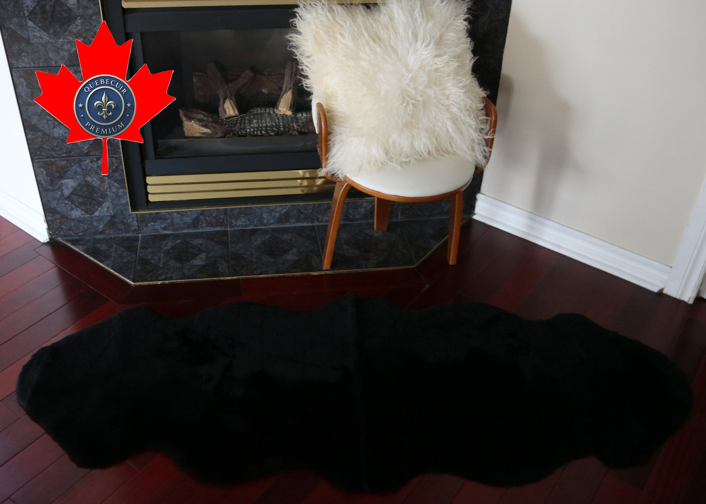 99512 Tapis GRAND peau de Mouton Sheepskin BIG SIZE Collection Quebecuir Premium BLACK X 2