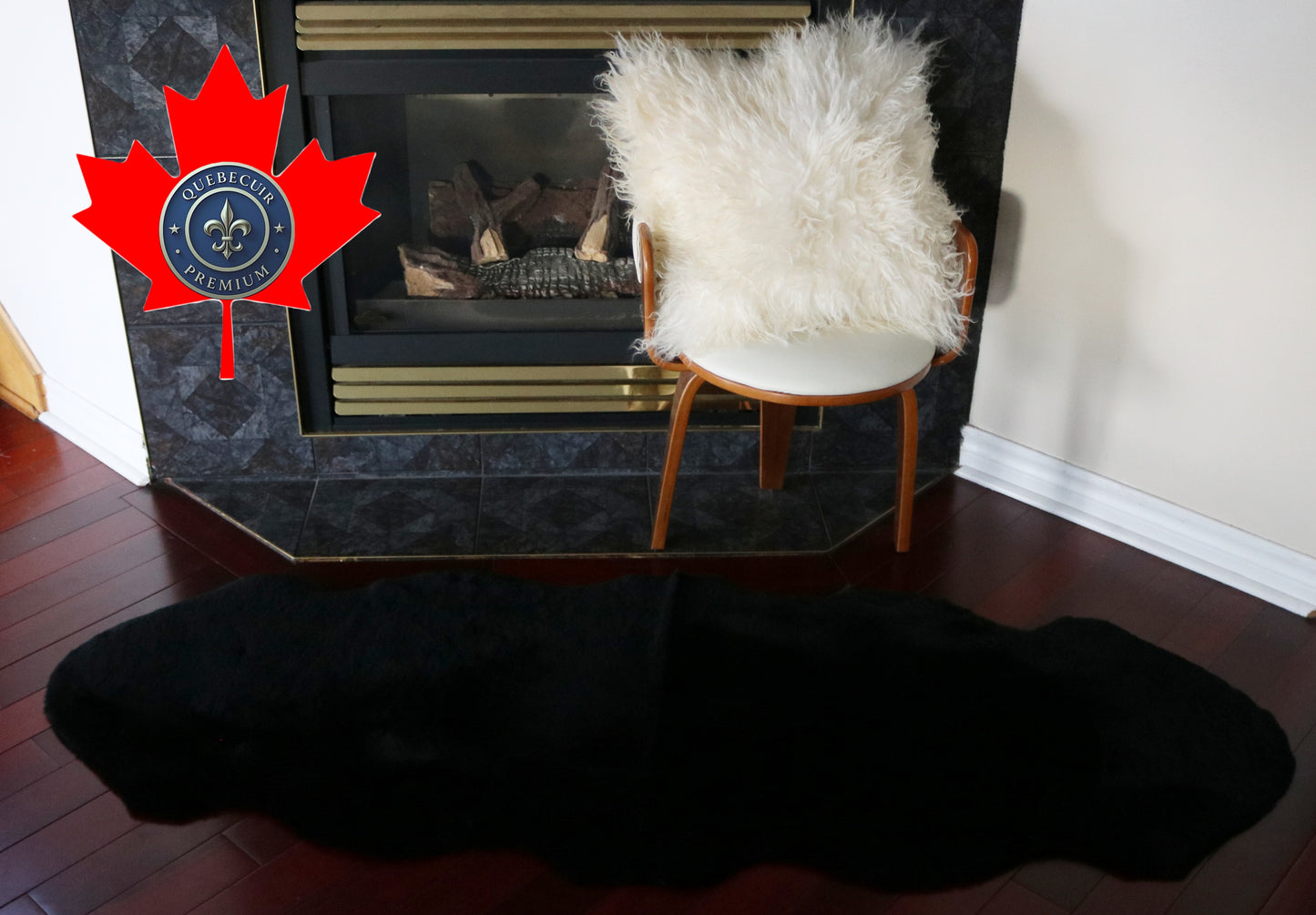 99513 Tapis GRAND peau de Mouton Sheepskin BIG SIZE Collection Quebecuir Premium BLACK X 2