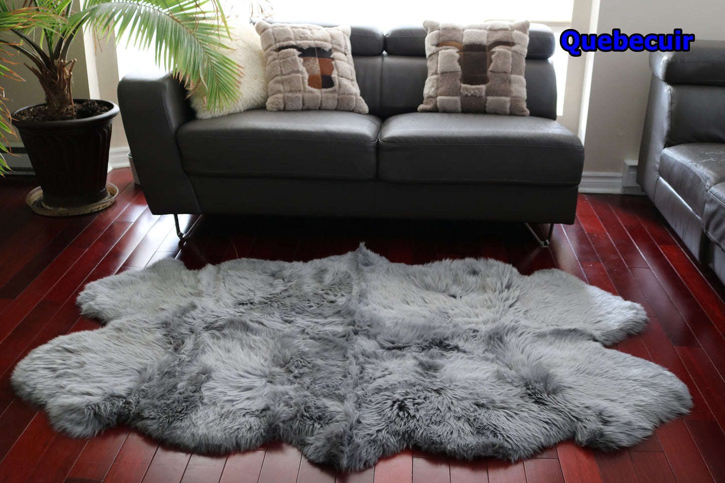98411 Tapis GRAND peau de Mouton Sheepskin BIG SIZE Collection Quebecuir Premium GREY GRIS X 4