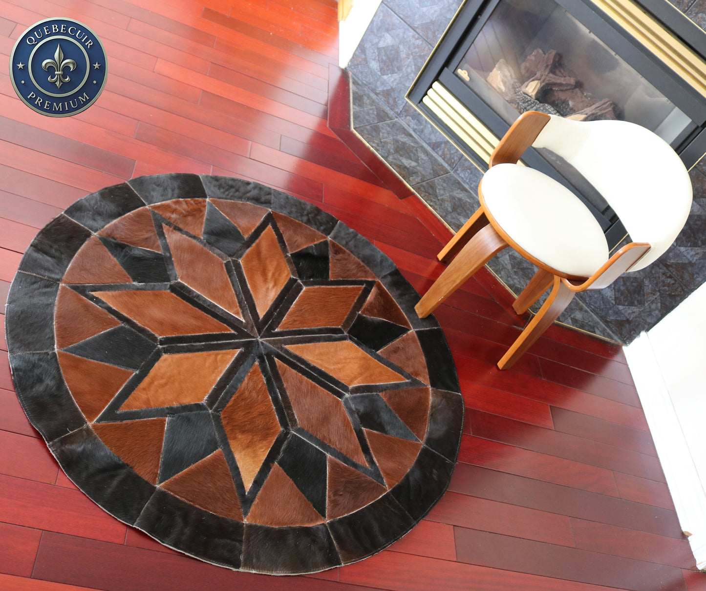 98637 Cowhide rug patchwork Collection Quebecuir Premium MANDALA ROUND