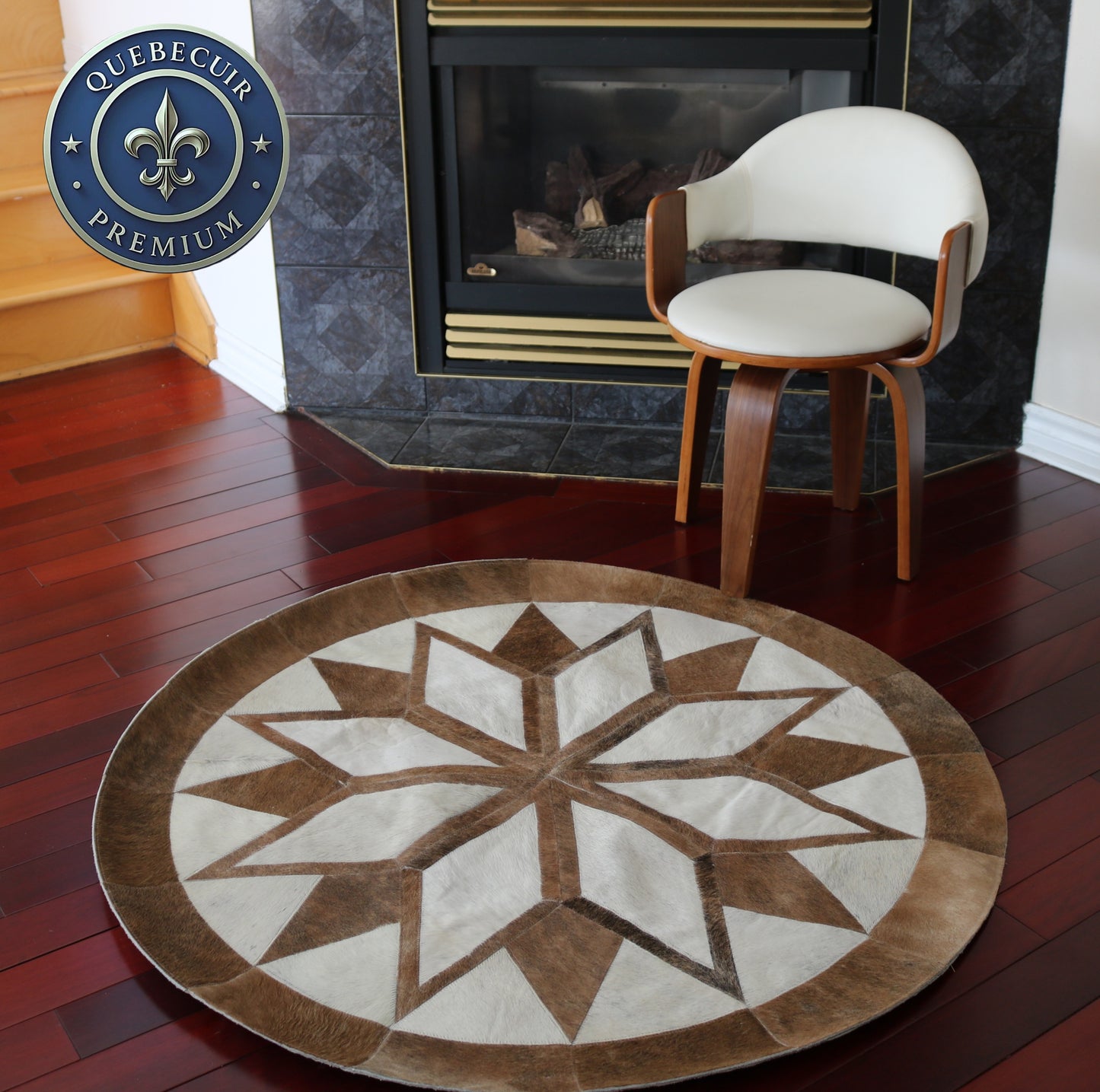 98638 Cowhide rug patchwork Collection Quebecuir Premium MANDALA ROUND