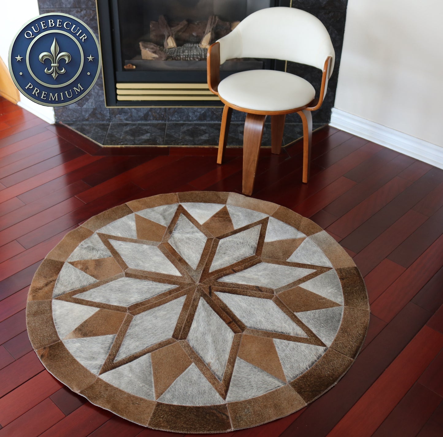 98639 Cowhide rug patchwork Collection Quebecuir Premium MANDALA ROUND