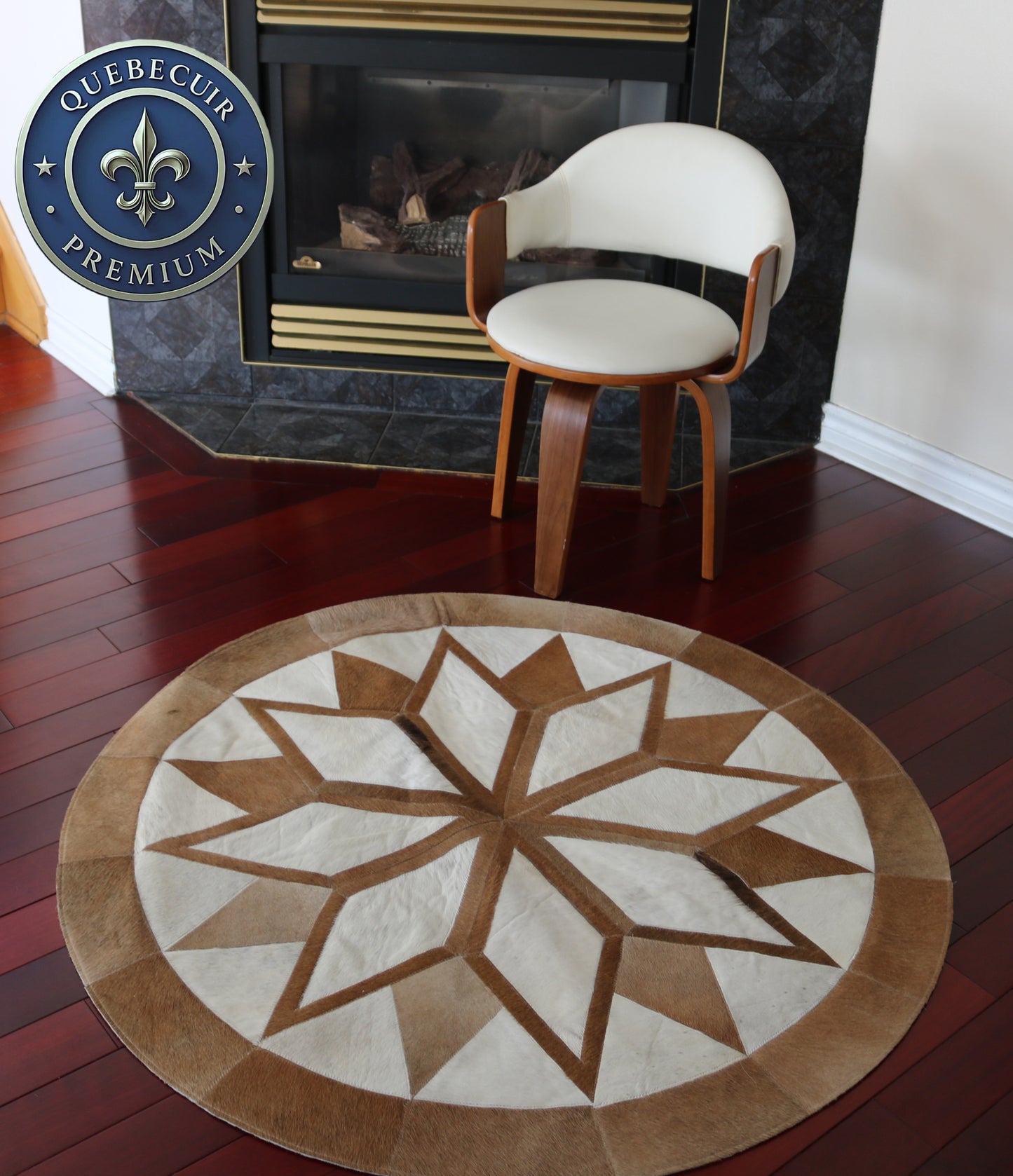 98640 Cowhide rug patchwork Collection Quebecuir Premium MANDALA ROUND