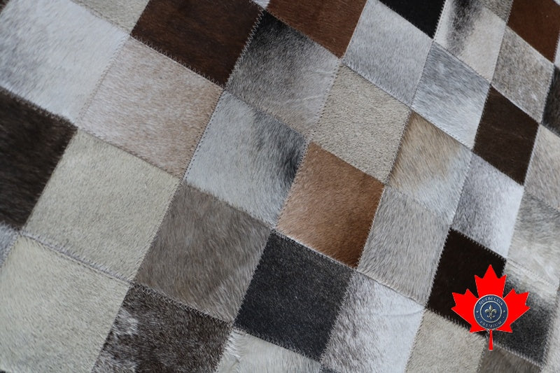 100080 Cowhide Patchwork Rug Tapis Peau de Vache. Quebecuir Premium Collection.