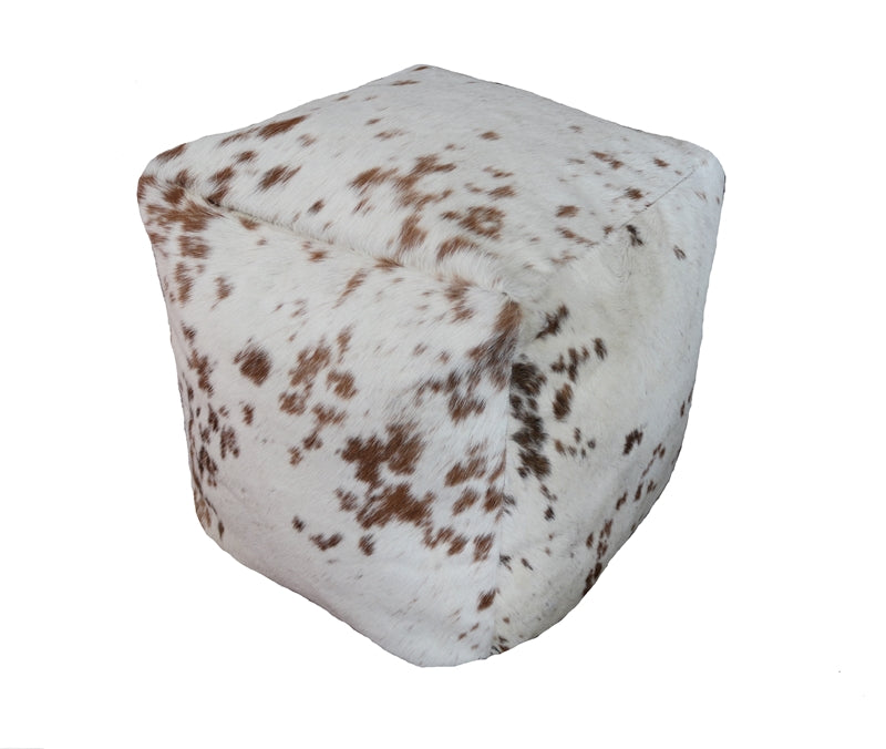400014 Brown and white cowhide pouf.