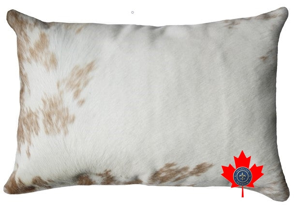 22' Beige and White Cowhide pillow. 400018