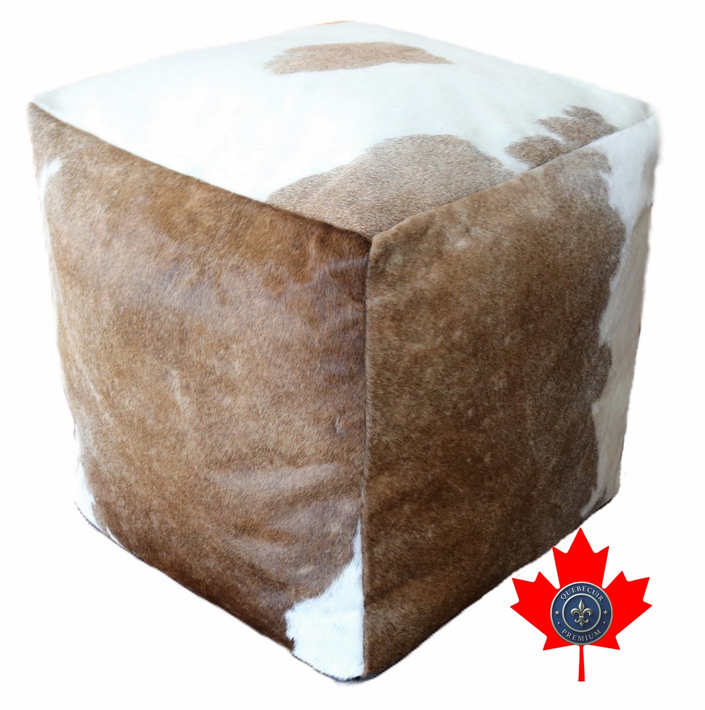 20' Brown and white cowhide pouf. Code 98383.