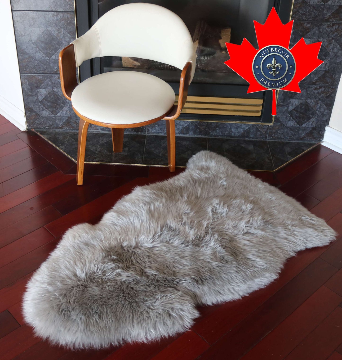 100333 Tapis GRAND peau de Mouton Sheepskin BIG SIZE Collection Quebecuir Premium GREY GRIS    X 1