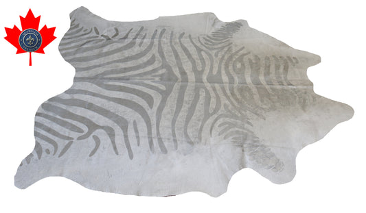 300002 - Cowhide Rug Tapis Peau de Vache   SILVER ZEBRA METALLIC  BIG SIZE XL - Collection Quebecuir Premium