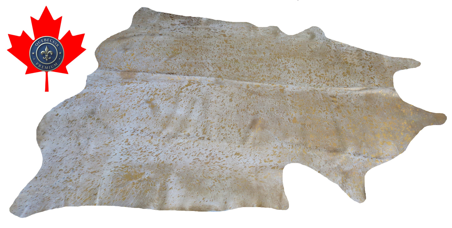 300002 - Cowhide Rug Tapis Peau de Vache   GOLDEN  METALLIC  BIG SIZE XL - Collection Quebecuir Premium
