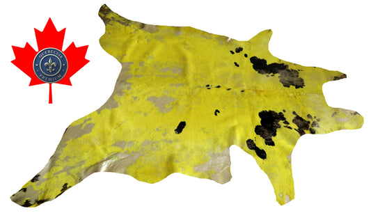 300132 - Cowhide Rug Tapis Peau de Vache   YELLOW  GOLDEN METALLIC   - Collection Quebecuir Premium