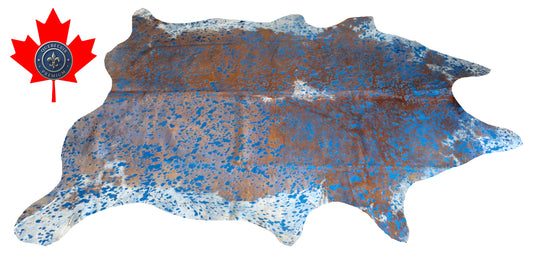 300134- Cowhide Rug Tapis Peau de Vache BLUE  METALLIC - Collection Quebecuir Premium