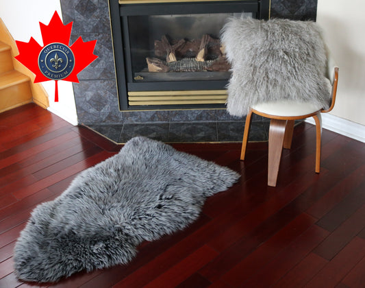99065  Tapis GRAND peau de Mouton Sheepskin BIG SIZE Collection Quebecuir Premium GREY LIGHT & DARK X 1
