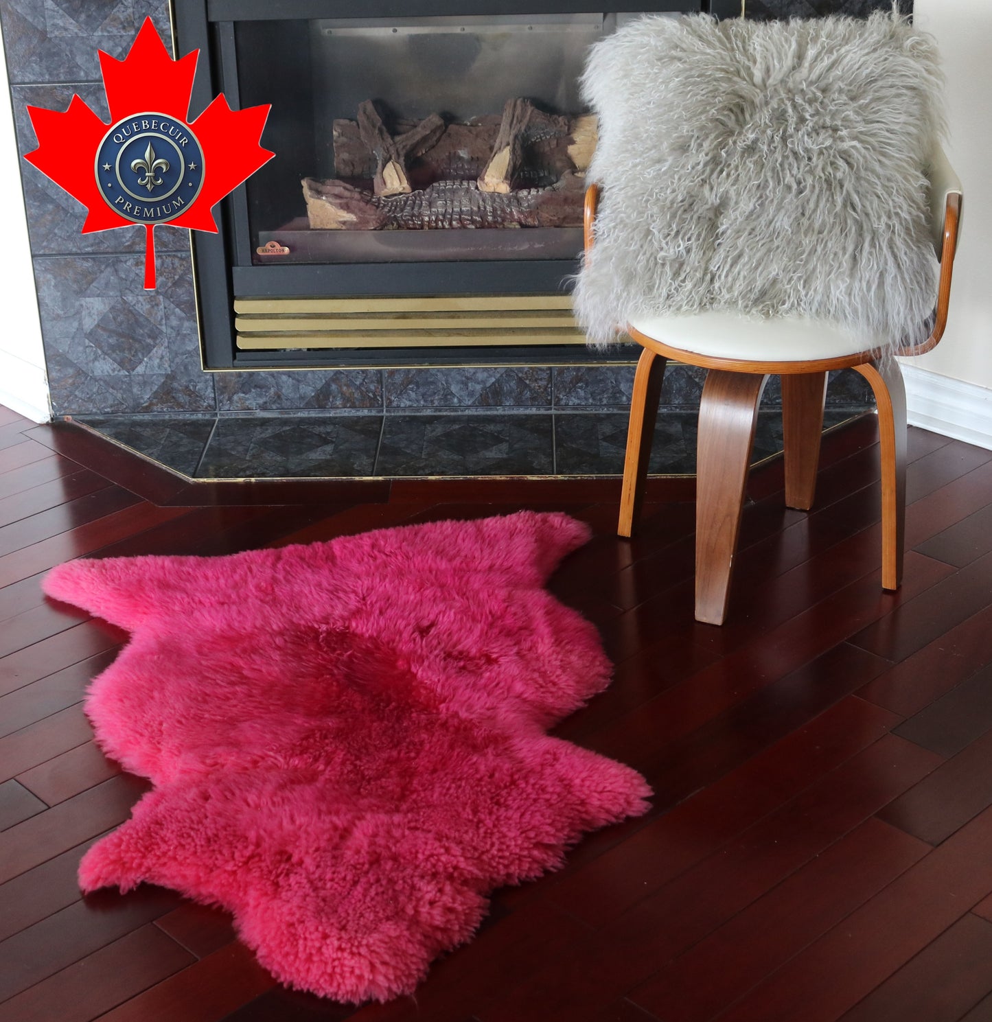 200447  Tapis GRAND peau de Mouton Sheepskin BIG SIZE Collection Quebecuir Premium PINK X 1