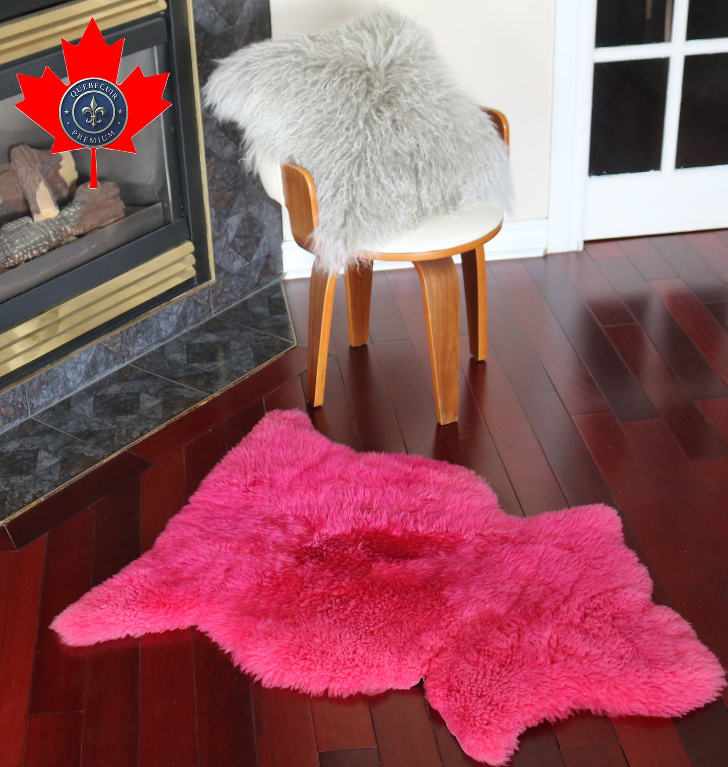 200447  Tapis GRAND peau de Mouton Sheepskin BIG SIZE Collection Quebecuir Premium PINK X 1