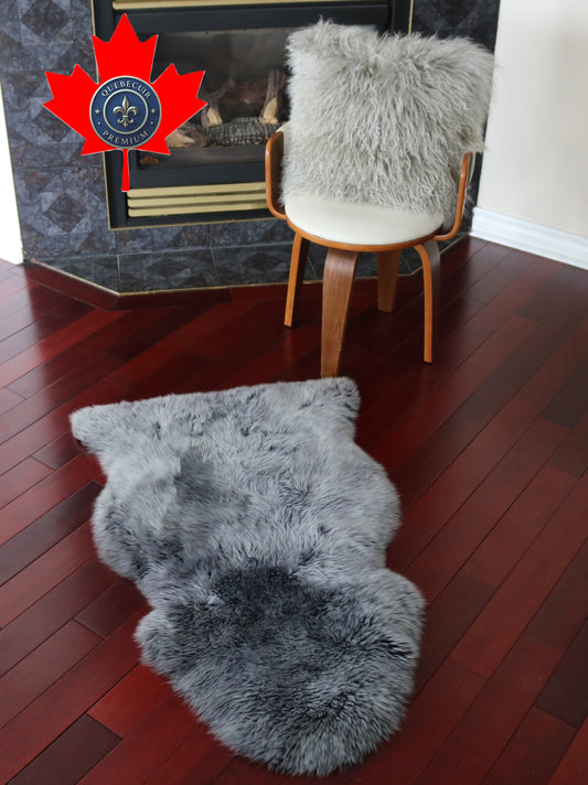 200459  Tapis GRAND peau de Mouton Sheepskin BIG SIZE Collection Quebecuir Premium GREY LIGHT & DARK   X 1