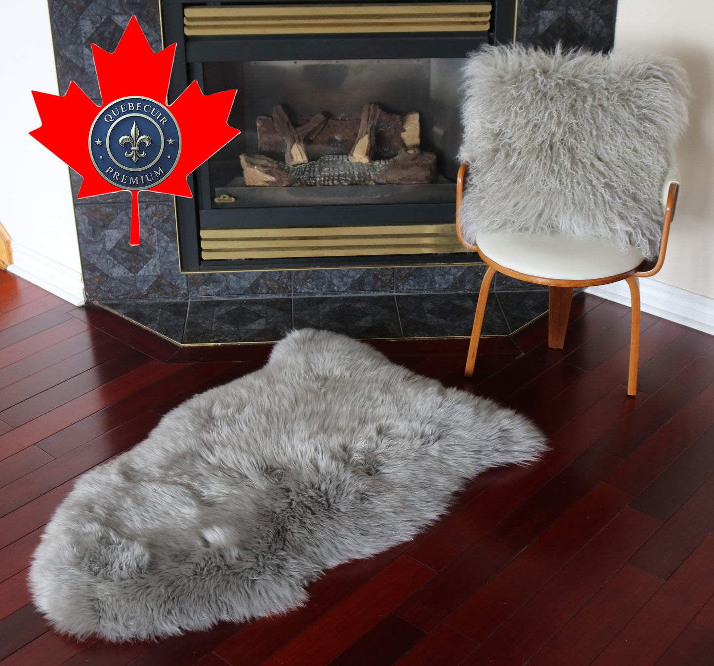 99141  Tapis GRAND peau de Mouton Sheepskin BIG SIZE Collection Quebecuir Premium GREY LIGHT  X 1