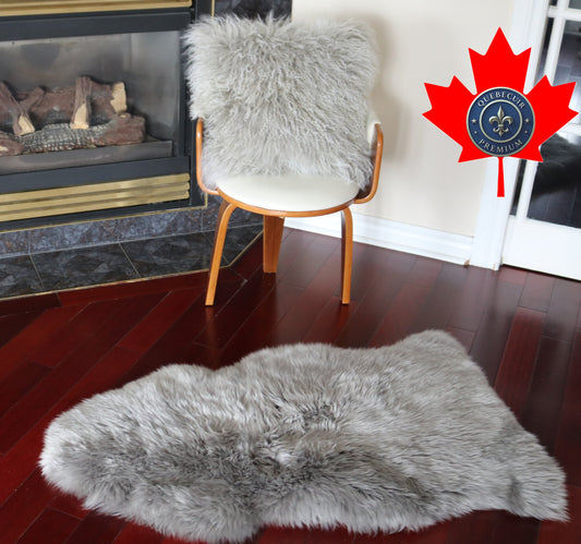 99142 Tapis GRAND peau de Mouton Sheepskin BIG SIZE Collection Quebecuir Premium GREY LIGHT  X 1