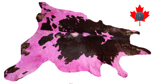 300554 - Cowhide Rug Tapis Peau de Vache PINK GOLDEN METALLIC - Collection Quebecuir Premium