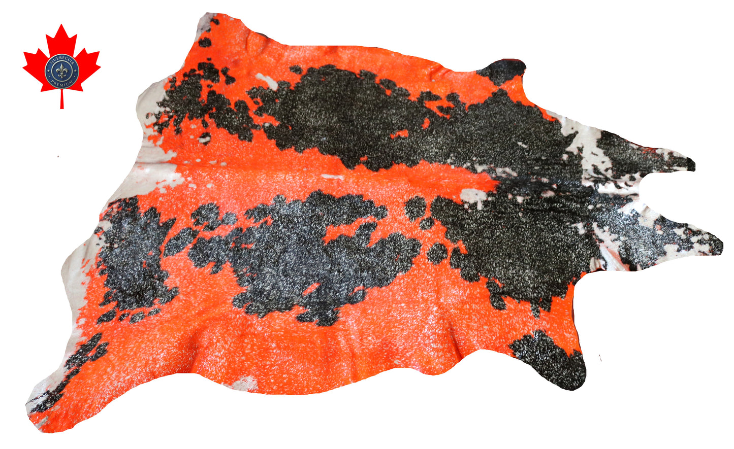 300601- Cowhide Rug Tapis Peau de Vache -ORANGE SILVER METALLIC Collection Quebecuir Premium