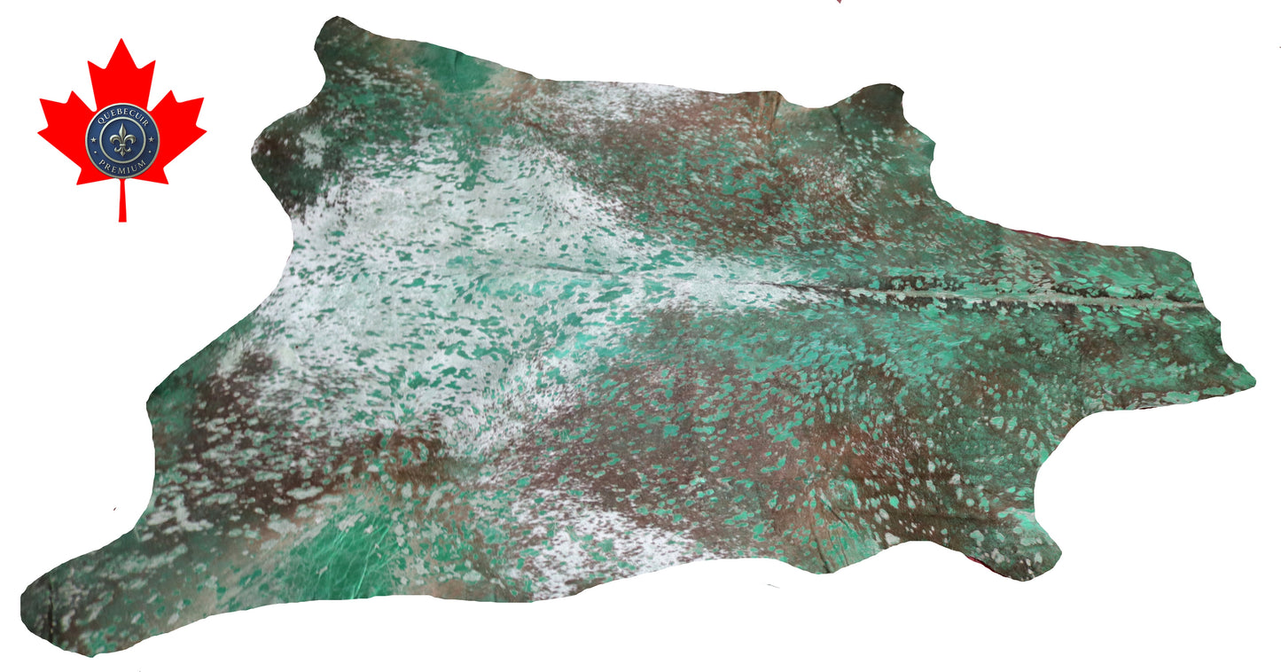 300621 - Cowhide Rug Tapis Peau de Vache  GREEN METALLIC  - Collection Quebecuir Premium