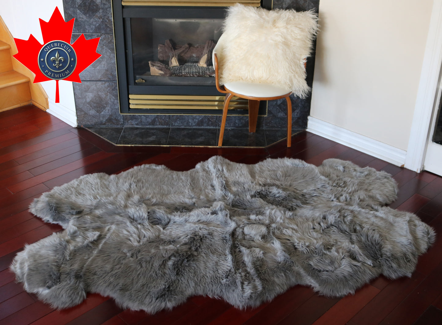 200554  Tapis GRAND peau de Mouton Sheepskin BIG SIZE Collection Quebecuir Premium GREY    X 4