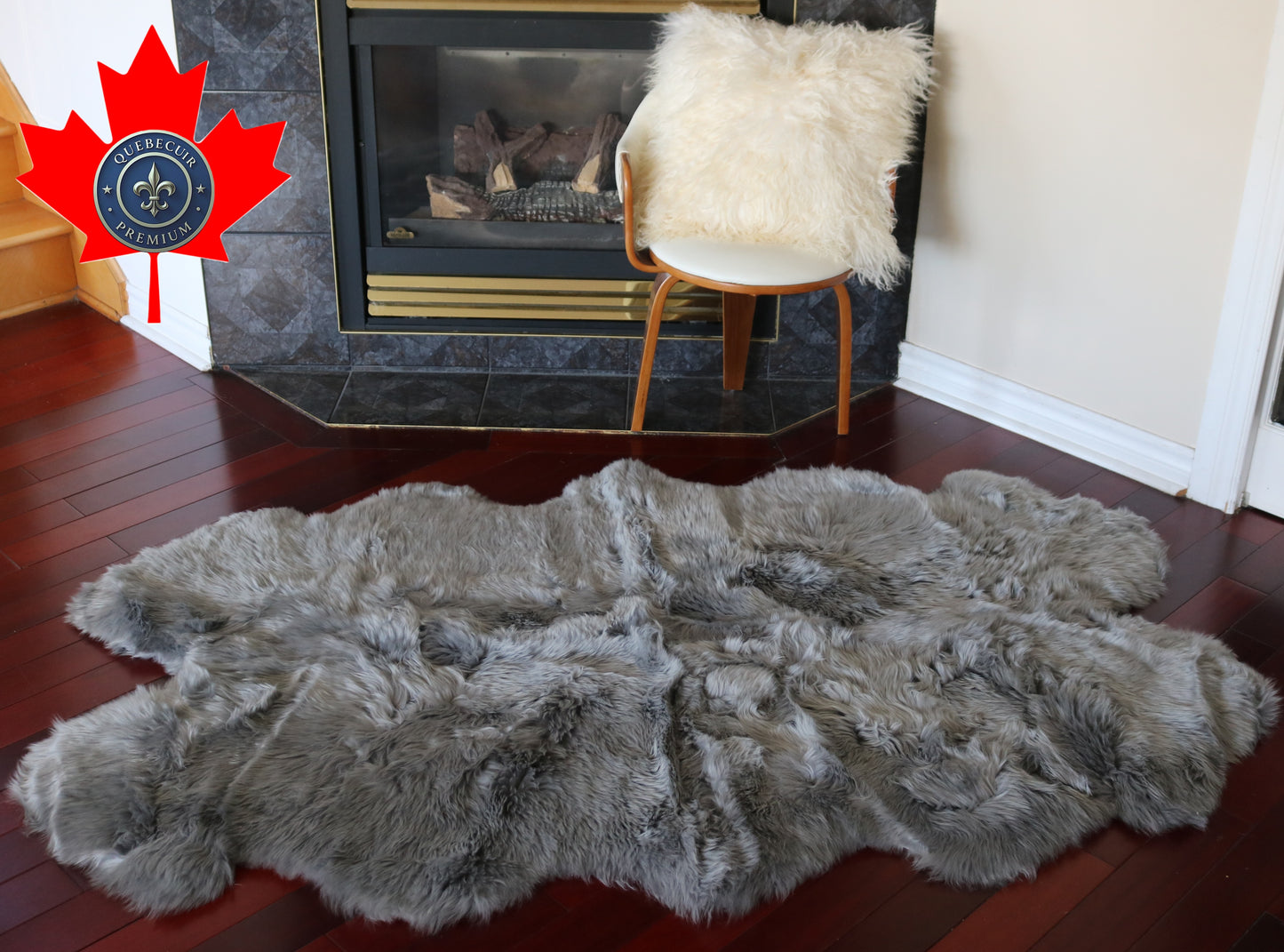 200554  Tapis GRAND peau de Mouton Sheepskin BIG SIZE Collection Quebecuir Premium GREY    X 4