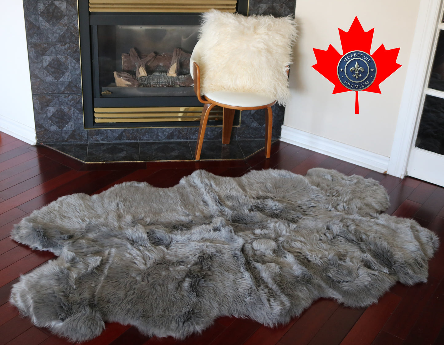 200554  Tapis GRAND peau de Mouton Sheepskin BIG SIZE Collection Quebecuir Premium GREY    X 4