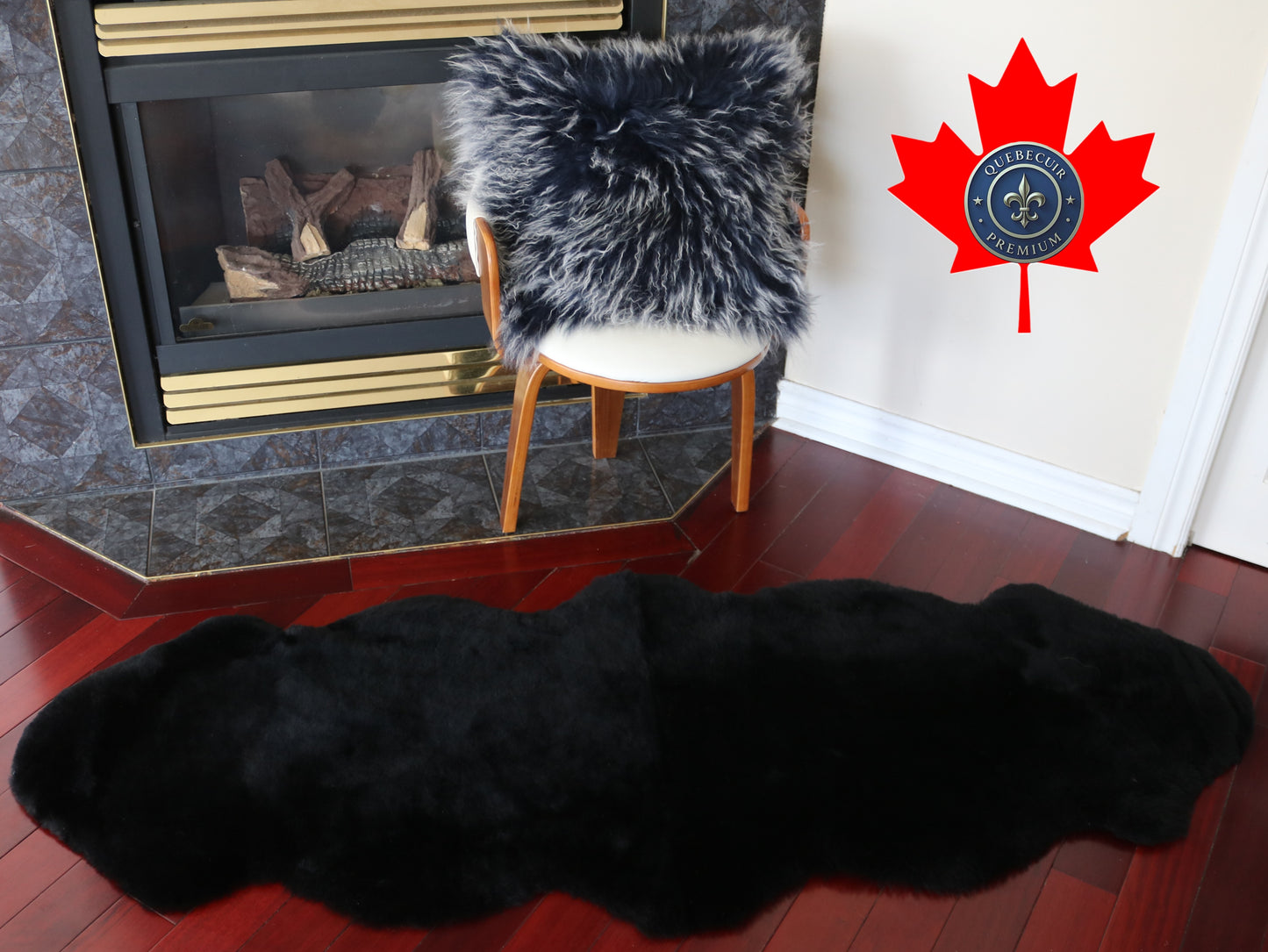 98495 Tapis GRAND peau de Mouton Sheepskin BIG SIZE Collection Quebecuir Premium BLACK X 2