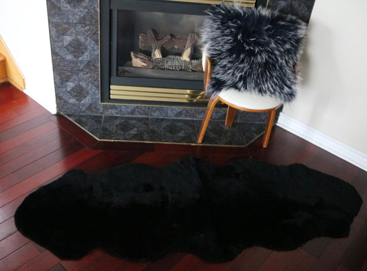 99508 Tapis GRAND peau de Mouton Sheepskin BIG SIZE Collection Quebecuir Premium BLACK  X 2