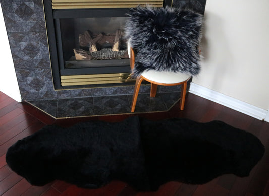 99509 Tapis GRAND peau de Mouton Sheepskin BIG SIZE Collection Quebecuir Premium BLACK X 2