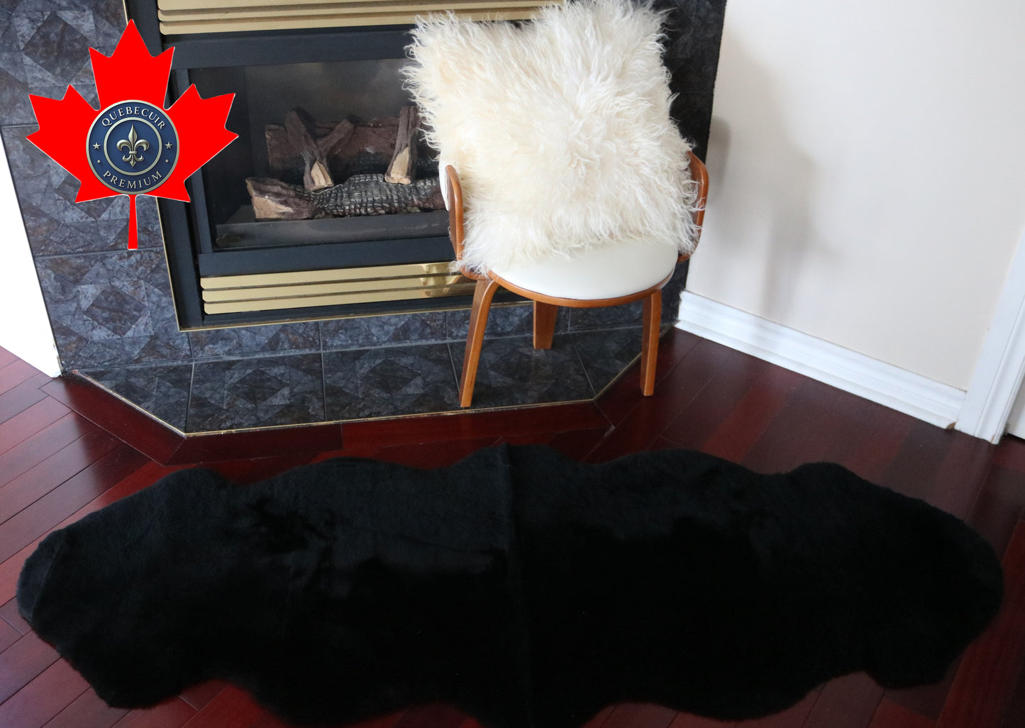 99512 Tapis GRAND peau de Mouton Sheepskin BIG SIZE Collection Quebecuir Premium BLACK X 2