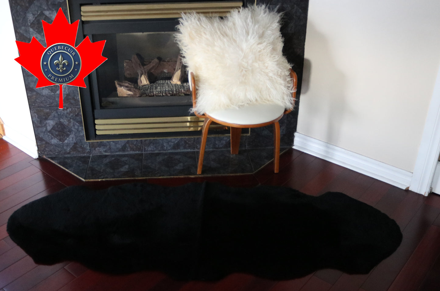 99513 Tapis GRAND peau de Mouton Sheepskin BIG SIZE Collection Quebecuir Premium BLACK X 2
