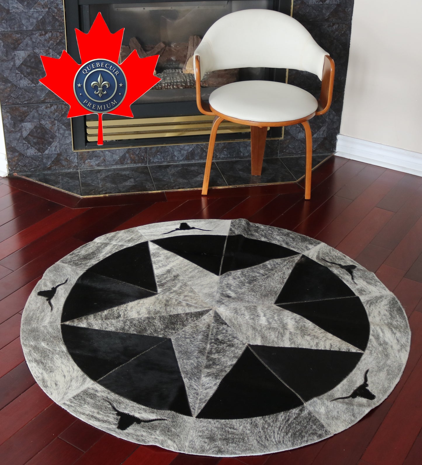 99900 Cowhide rug patchwork Collection Quebecuir Premium MANDALA ROUND