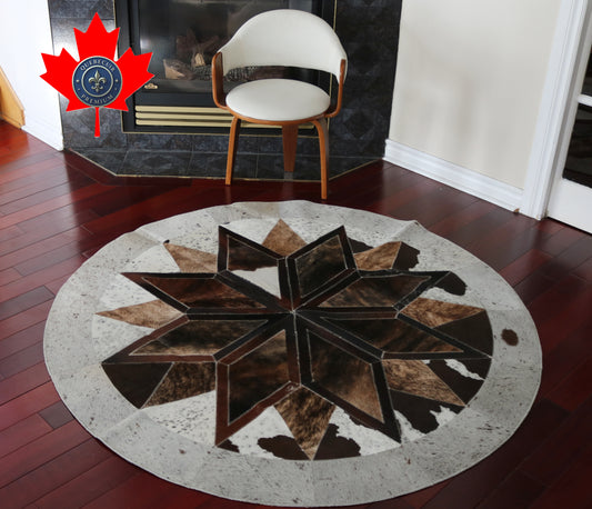 99903 Cowhide rug patchwork Collection Quebecuir Premium MANDALA ROUND XL