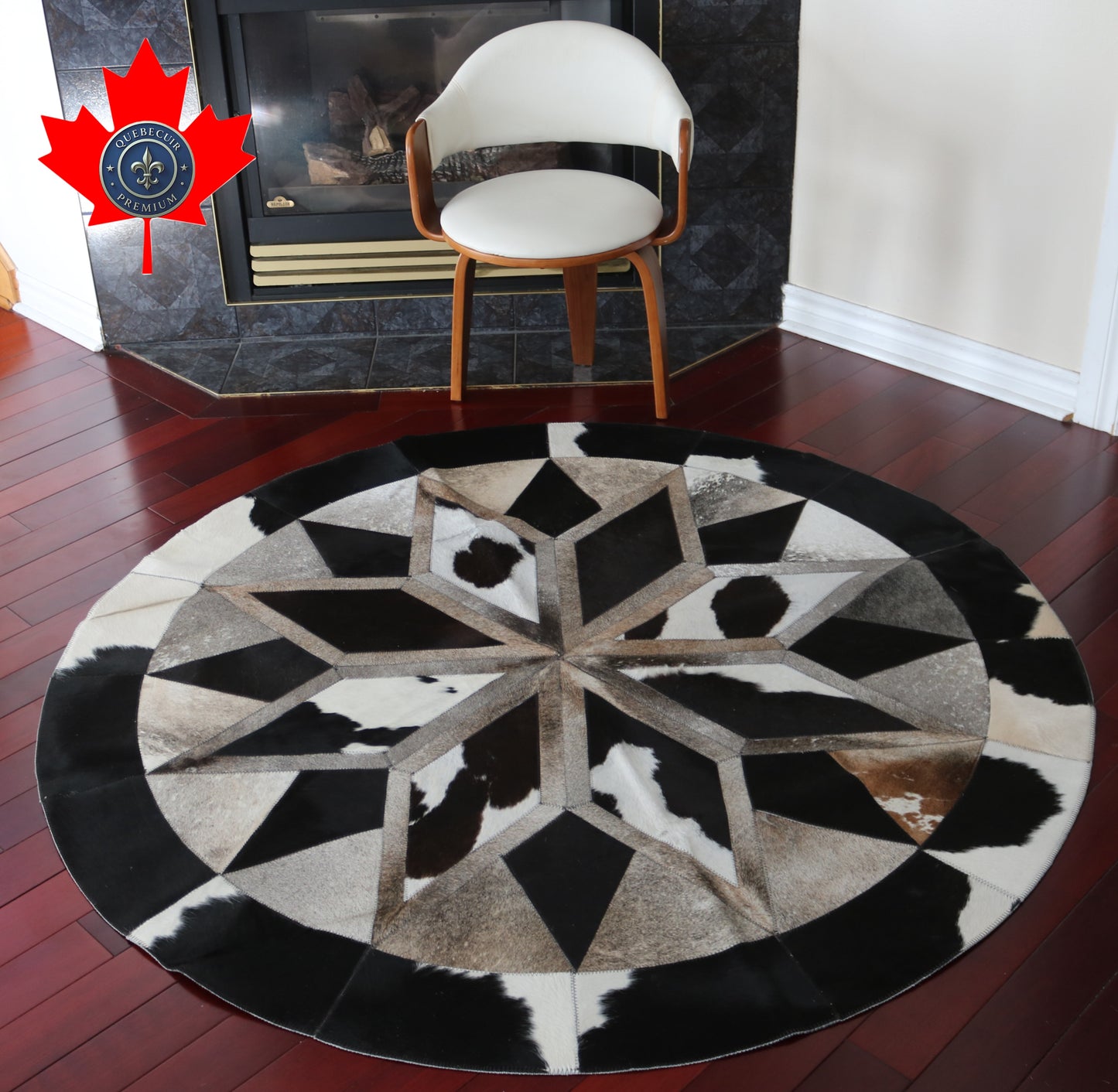 99904 Cowhide rug patchwork Collection Quebecuir Premium MANDALA ROUND XL