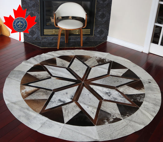 99911 Cowhide rug patchwork Collection Quebecuir Premium MANDALA ROUND SUPER BIG SIZE XXXL