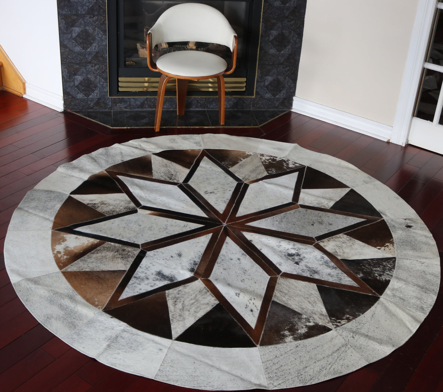 99911 Cowhide rug patchwork Collection Quebecuir Premium MANDALA ROUND SUPER BIG SIZE XXXL